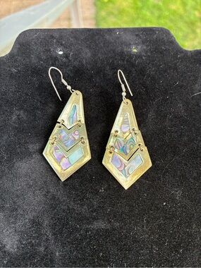 Alpaca Silver Mother of Pearl Inlay Dangle Earrings
